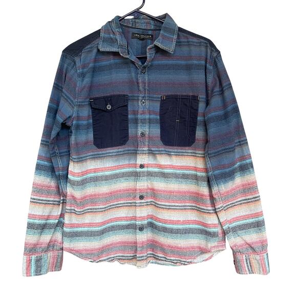 Aeropostale Shirt Mens Medium Blue Striped Flannel Button Up Long Sleeve Cotton - Picture 1 of 7